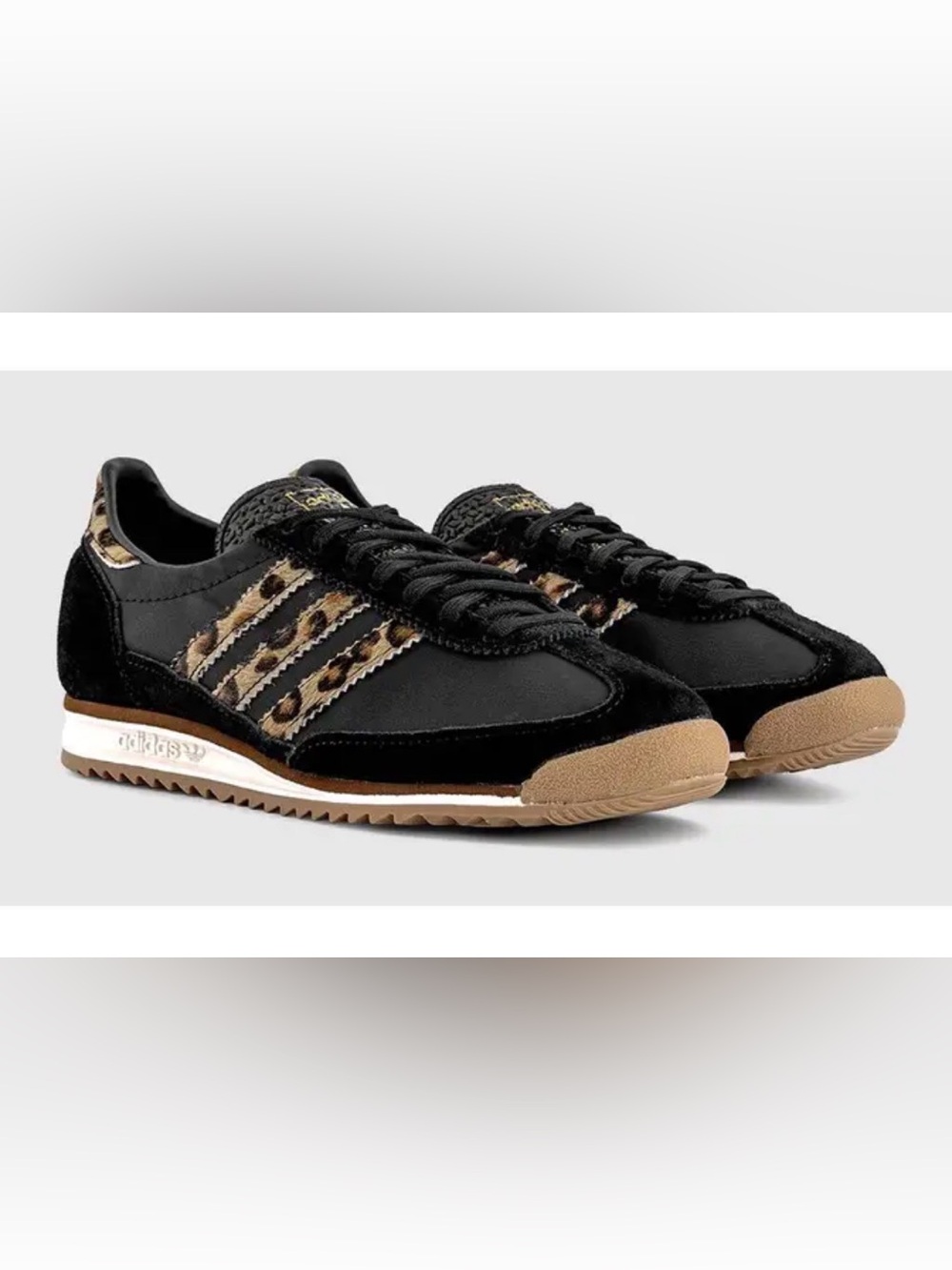 adidas Black Sneakers with Leopard-Print Stripes and Gum Sole SL 72 OG W